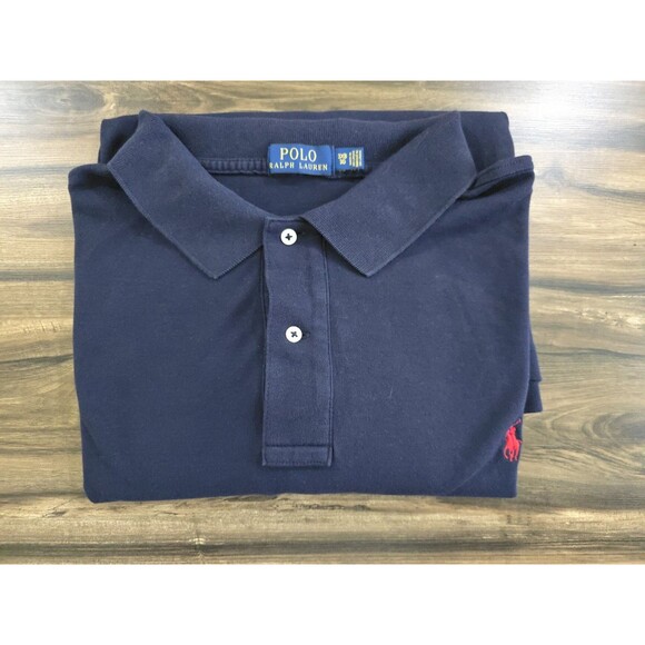 Polo Ralph Lauren Shirt Mens 3XB Big Navy Blue Short Sleeve Red Polo Logo Cotton - Picture 8 of 8